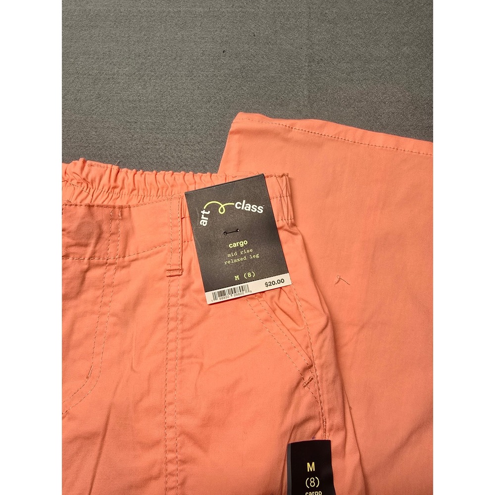 Art Class Girls Coral Orange Cargo Pants Mid Rise Relaxed Leg Size M 8 NWT - Picture 3 of 5